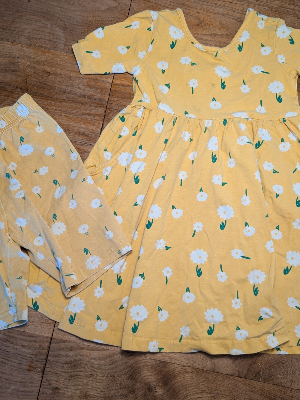 Hanna Andersson Yellow Floral Dress and Leggings Set
